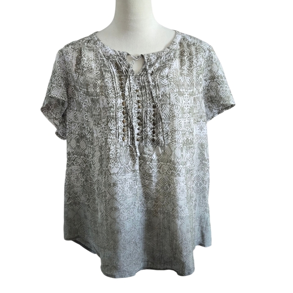 Laura Scott Gray Ombré Patterned Women's XL Top Metal Studs Tie Front - Picture 1 of 13